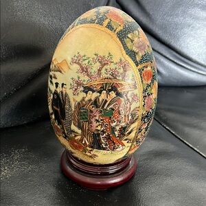 Royal Satsuma Multicolor Decorative Egg with Stand Chinese